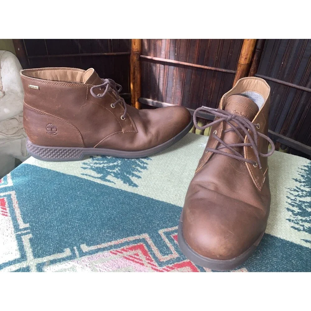12 M Timberland Mid 3 Eye Brown Leather Ankle Boots Waterproof Non Slip LW